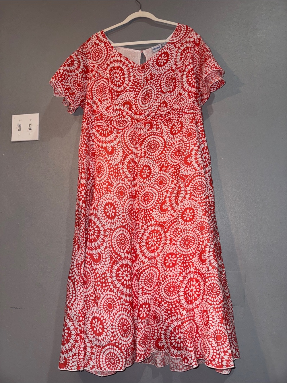 Red Floral Circle-Print Midi Dress